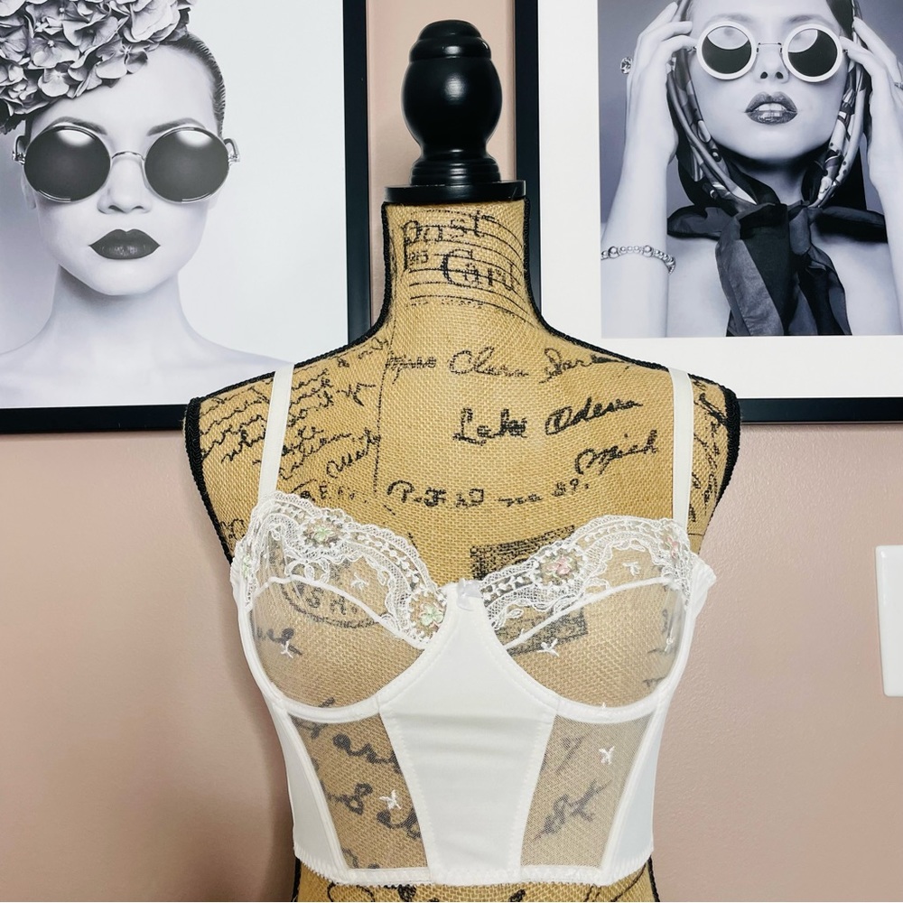 White floral embroidered mesh bralette